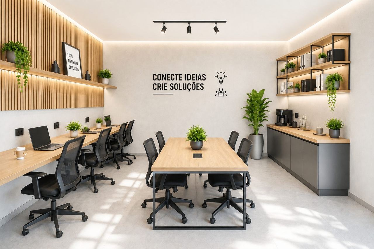 Espaço de coworking do condomínio